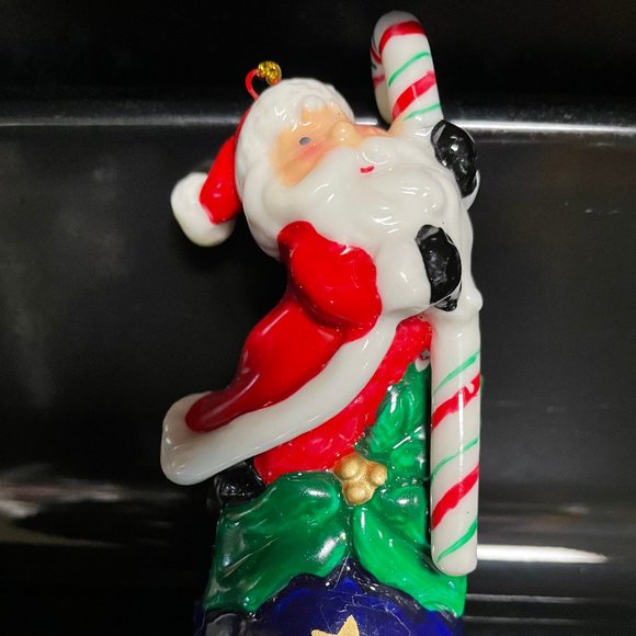 Santa  standing on world with candy cane hinged ceramic ornament - Picture 1 of 6